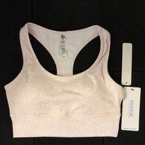 Womens RBX yoga cross body sports bra in light pink and white